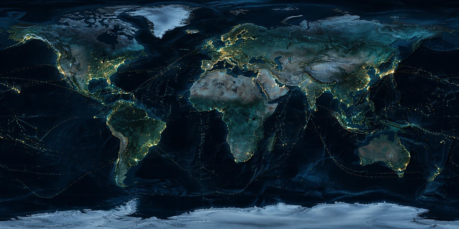 Global map with illuminated intelligence signals